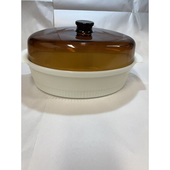 vintage fire-king milk glass roasting pan with lid - Picture 1 of 8